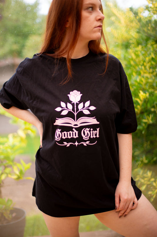 Tee-shirt oversize noir "Good Girl" Darkromance edition