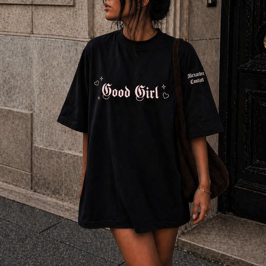 Tee-shirt oversize noir "Good Girl"